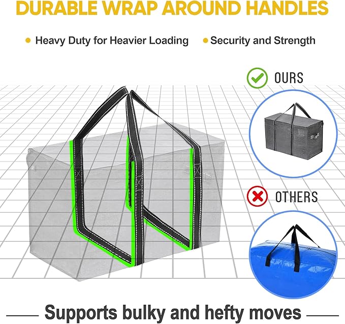 VENO 10 Pack Moving Bags and Large Christmas Storage Bins with lids. Alternative to Moving Boxes, Packing Supplies for College. Extra Large Heavy Duty Totes for Packaging (Dark Gray, 10 Pack)