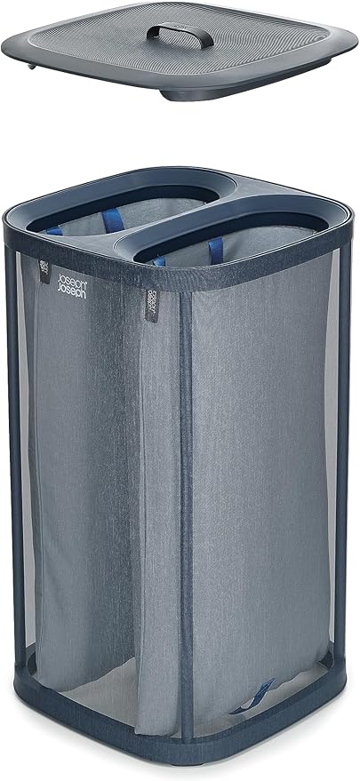 Joseph Joseph Tota 60 liter/15.8 gallon Laundry Hamper Separation Basket with lid, 2 Removable Washing Bags with Handles- Carbon Black