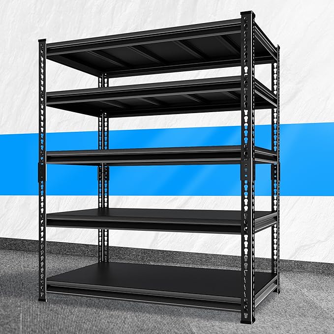 Heavy Duty Garage Shelves - 48''W 2,500Lbs Steel Metal Adjustable Utility Industrial Storage Shelving Rack Units for Warehouse Basement 5 Tier Black 47.2" W x 17.7" D x 78" H