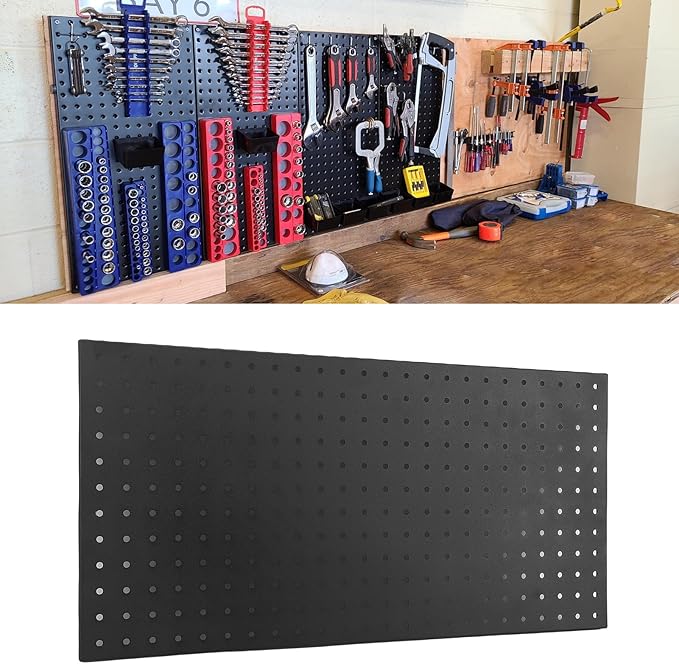 3Pcs Metal Pegboard Panels, 24x12inch Steel Black Pegboards Wall Organizer, 130lbs Heavy Duty Peg Board for Walls Home, Garage Tool Storage, Office Organization