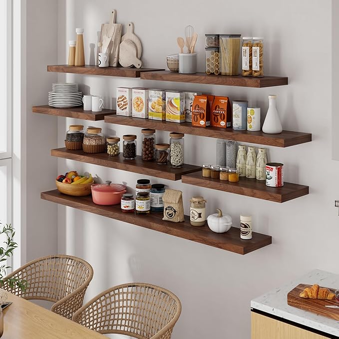 Fun Memories 55Inch Floating Shelves for Wall 1 Pack Shelves for Bedroom|Kitchen|Bathroom Wall Mounted Rustic Wood Floating Shelf with Invisible Brackets for Books|Storage|Decor, Walnut