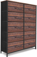Dresser for Bedroom with 10 Drawers, Chest of Drawers, Storage Drawers Organizer Unit, Grey Wide Fabric Dresser with Fabric Bins for Closet, Living Room, Entryway (Brown and Rustic Brown)