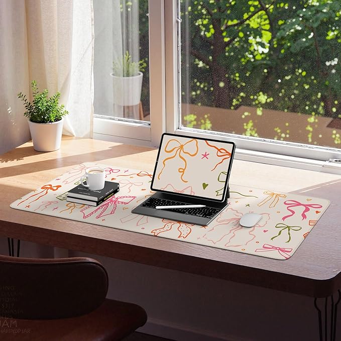 iCasso Desk Mat for Keyboard and Mouse, Large Mouse Pad for Desk, Desk Matt for Desktop, Desk Pad Mat, Anti-Slip Big Mousepad with Stitched Edges for Computer(Colorful Ribbon)