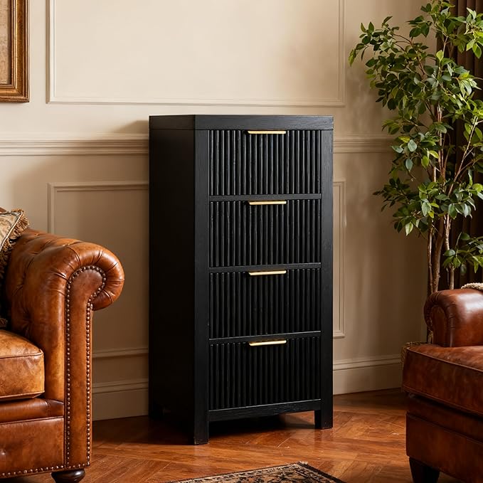 Modern Solid Wood Chest of Drawers, Multifunctional Large-Capacity Storage Drawer Cabinet, Dresser Organizer with Metal Handle, for Hallway, Entryway, Black