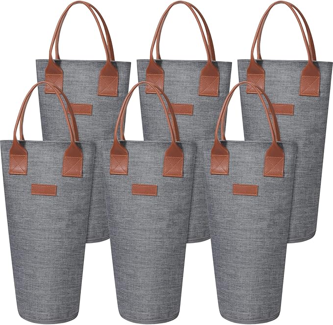 Shappy 6 Pack Single Bottle Wine Tote Bag 1 Bottle Insulated Wine Carrier Bag Thermal Protective Wine Tote Bag Grey Portable Padded Wine Cooler for Travel Picnic Dinner Wedding Present for Wine Lover