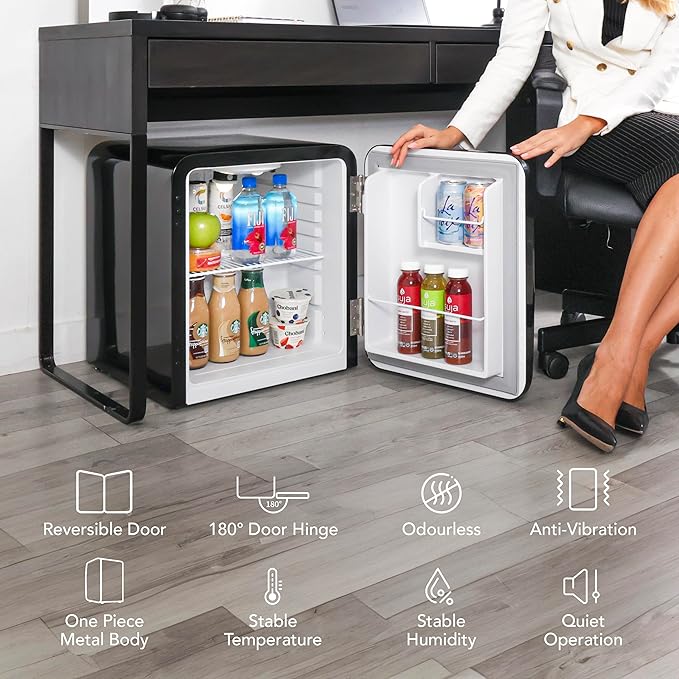 Cooluli Curve 1.7 cu ft Mini Fridge - Small Refrigerator for Bedroom, Office, College Dorm Room - Smart Temperature Control (Black, 1.7 cu.ft)