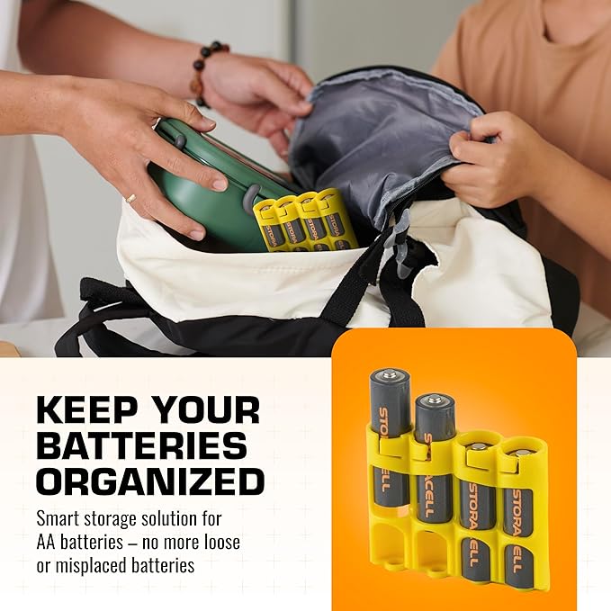 Storacell by Powerpax Slimline AA Battery Storage Caddy, Yellow - Holds 4 Batteries (Not Included)
