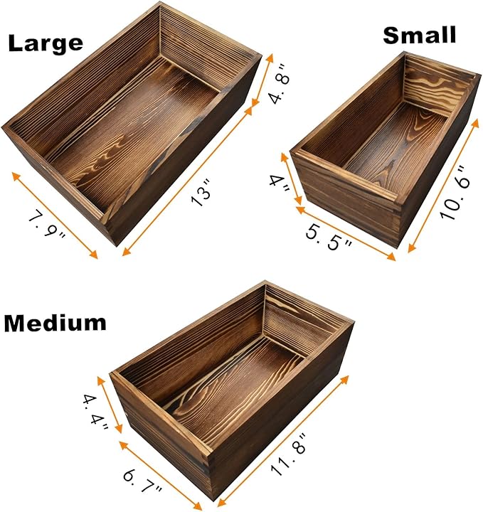 Decorative Nesting Wooden Crates Burnt Umber Stained Rustic Crate Boxes Wood Pallet Bin Storage Boxes for Decorative Display Kitchen Storage Arts & Crafts Set of 3