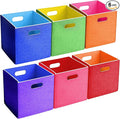 6 Pcs 11 Inch Colorful Felt Storage Cubes with Handle, Collapsible Fabric Storage Cubes Toy Bins Foldable Baskets for Nursery, Playroom, Kids Room, Toys, Books, Clothes(Rainbow)