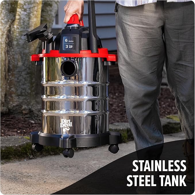 Dirt Devil 6 Gallon Corded Wet Dry Shop Vacuum, Portable, Heavy Duty Vacuum for Garage, Home, Workshop or Vehicle, Durable Design with Versatile Tools, Wet/Dry Shop Vac