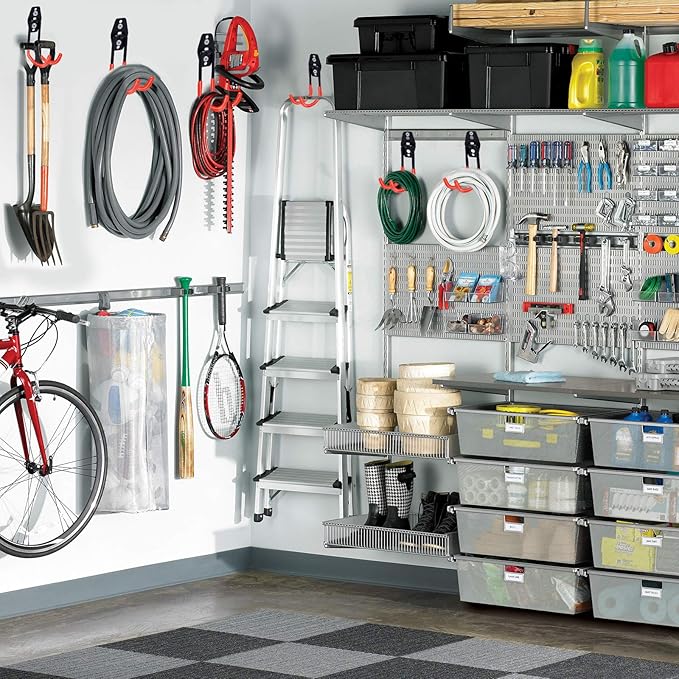 16 Pack Heavy Duty Garage Hooks with Extension Straps, Double Hook Design with Triple Welded Reinforcement, Supports Up to 100 lbs, Ideal for Home, Garden and Tool Storage