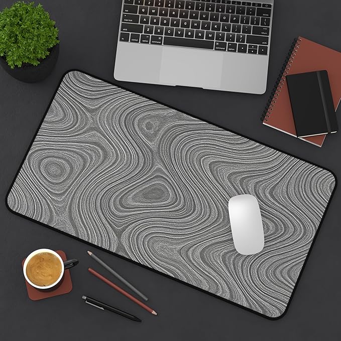Brushed Metal Texture Desk Mat - Extended Mouse Pad & Desk Pad, Neoprene Surface, Non-Slip Rubber Base, Stitched Edges, Desk Protector for Keyboard & Mouse, Sizes 12x18/12x22/16x32 (Damascus, 12x22)
