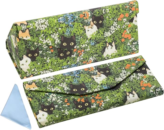Foldable Glasses Case, Magnetic PU Leahter Sunglasses Case, Cute Hard Shell Folding Eyeglass Cases for Women Kids