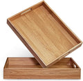 Acacia Wood Serving Tray with Handles Set of 2 – Decorative Serving Trays Platter for Breakfast in Bed, Lunch, Dinner, Patio, Ottoman, Coffee Table, BBQ, Party –Great for Lap &Couch