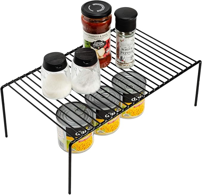 iPEGTOP Kitchen Cabinet Storage Shelf Rack, Set of 2 Large (15.7 x 9.4 Inch) Rustproof Metal Wire Shelves Spice Shelf Rack Cupboard Organizer for Pantries Countertops Utensils Organization, Black