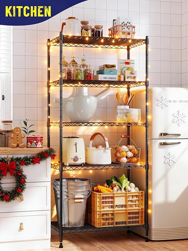 59.4" H x 21.5" W x13.6 D 5-Tier Storage Shelves 1010LBS Wire Shelving Adjustable Metal Shelving Unit Pantry Shelves Sturdy Steel Commercial Shelf for Kitchen Pantry Closet Laundry School
