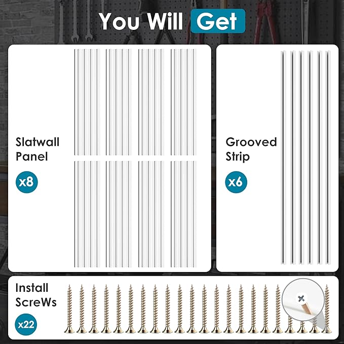 Braki PVC Slat Wall Paneling 4x8 ft, Garage Organizer Storage System, White Slatwall Panels for Garage Organization Product, Heavy Duty Wall Mounted Tool Storage for Home