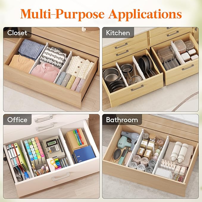 Lifewit 8" High 8 Pack Deep Drawer Dividers, 13.8-22.5" Adjustable Dresser Drawer Divider, White Drawer Organizer for Clothes, Tall Drawers Separators for Dresser, Kitchen, Bedroom, Cabinet, Office