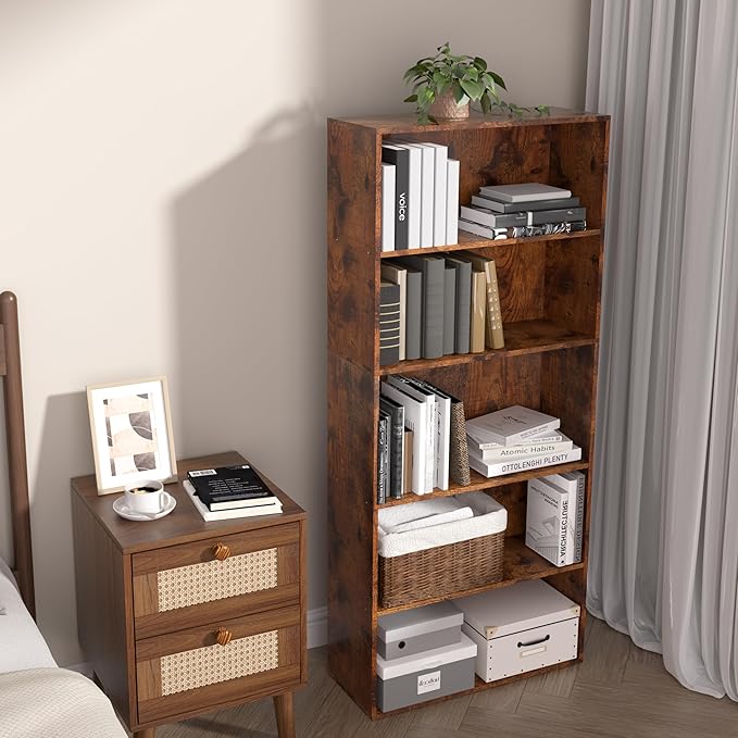 Wooden Cube Storage Organizer,Low Bookcase Storage Display Organizer (Brown, 5 Cube-W(23.6inch))
