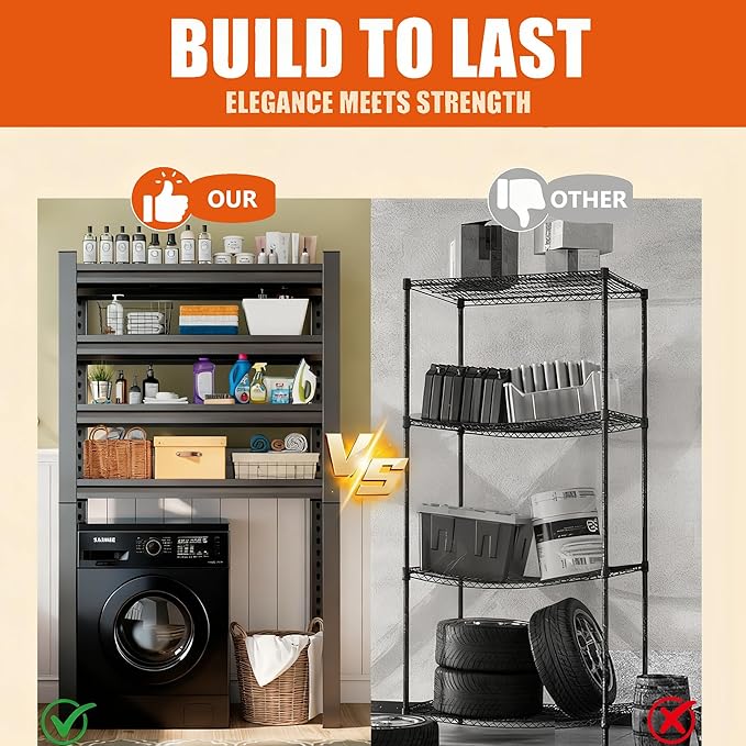 Height-Adjustable Bathroom & Laundry Storage Shelf, 3-Tier Metal Organizer Rack for Washer Dryer, Sturdy Shelving Unit for Bathroom Essentials, 63 x 35.4 x 15.7 Inches