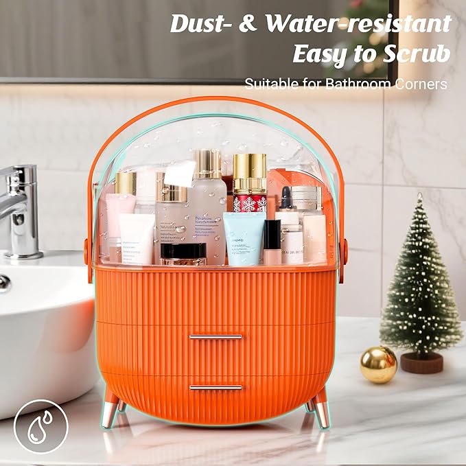 MASSY Egg Shape(Oval) Makeup Storage Box, Countertop Portable Vanity Cosmetics Organizer Preppy