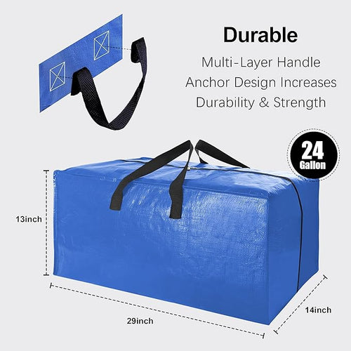 12 Pack Heavy Duty Extra Large Moving Bags W/Backpack Straps - Strong Handles & Zippers, Storage Totes For Space Saving, Fold Flat, Alternative to Moving Box and Storage Bin, Multicolor