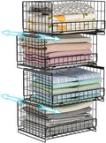 4-Tier Sliding Closet Organizers and Storage Shelves, Stackable Closet Shelf Organizer Basket Bins, Drawer Shelf Storage Container for Wardrobe Cupboard Kitchen Bathroom Office, Black