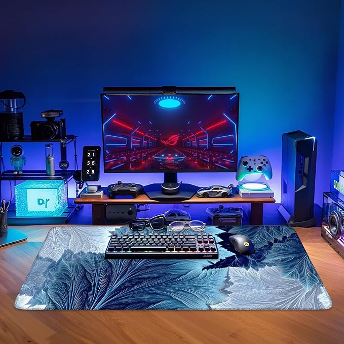 Leaves Gaming Mouse Pad 35.4"x15.7"Desk Mat Anti-Slip Rubber Base & Durable Stitched Edges for Gamers Smooth Mouse Writing Surface for Desk Office/Home