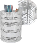 Metal Hook Wall Mounted Pen Pencil Holder, Office Desk Organizer with Hook for Hanging on Wire Mesh Wall Grid Panel (White, Large)