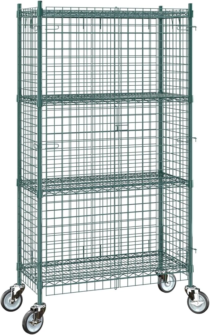 18"x36"x70" Metal Wire Green Security Heavy Duty Commercial NSF Certified Storage Unit | Mobile Wire Security Cage Kit