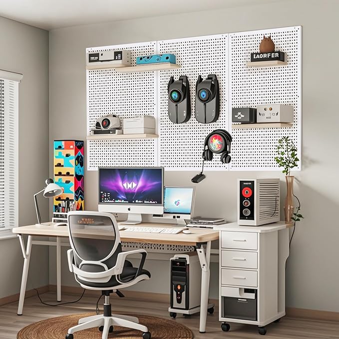 Pegboard Rack Garage Storage,Steel Pegboard Heavy Duty- 3 Pack 16-Inch X 24-Inch Metal Peg Board Tool Organization Panels (White)