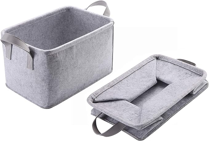 Minoisome Collapsible Storage Basket with Carry Handles Felt Fabric Storage Bin Durable Organizer for Gift Toys Shoes Clothes Towels Nursery Home Laundry Office Decorative Organizing Box(Light Grey)
