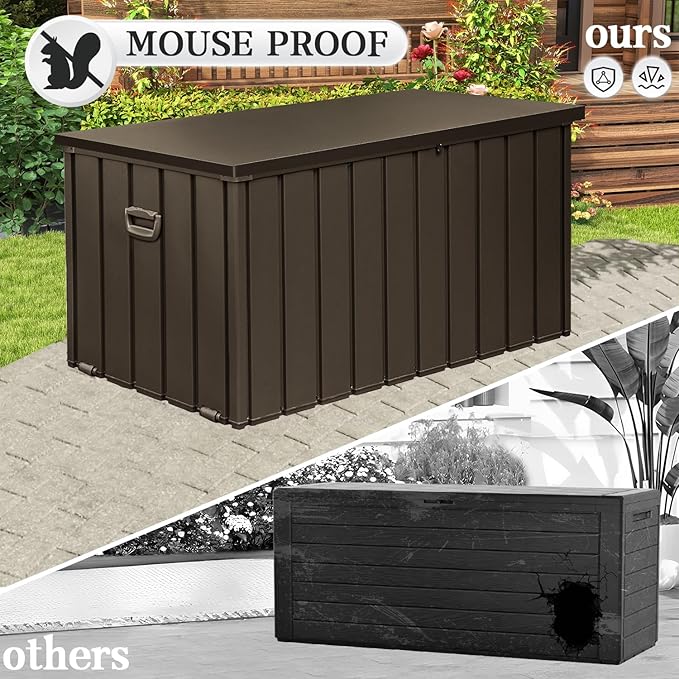Domi 190 Gallon Metal Deck Box Waterproof, Outdoor Storage Box with Lock Wheels Side Handles, Outside Storage Box for Patio Cushions, Shoes & Pool Tools