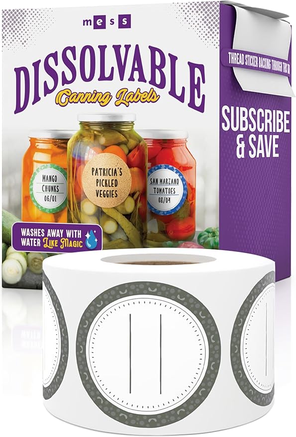 Canning Labels Dissolvable Stickers for Mason Jars and More (2" Round 200/roll) Canning Supplies Washes Off in Seconds Like Magic - Jar Labels Homemade Jam, Jelly, and More (Granite)