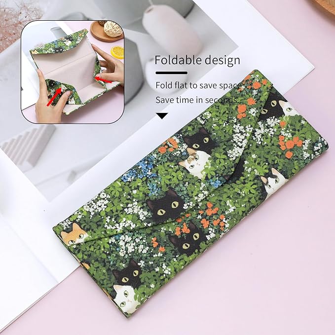 Foldable Glasses Case, Magnetic PU Leahter Sunglasses Case, Cute Hard Shell Folding Eyeglass Cases for Women Kids