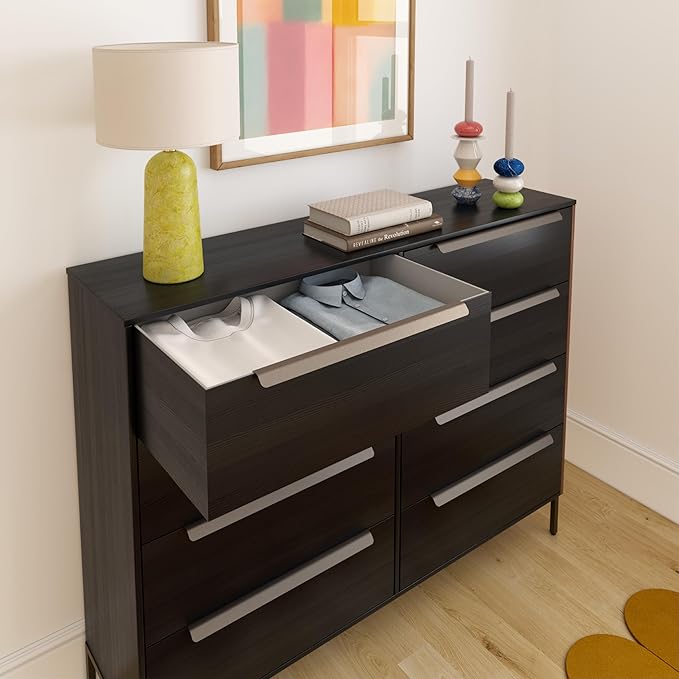 Lira Premium Fabric Dresser - Solid Wooden Frame, 8 Spacious Sag-Proof Drawers with Sleek Metal Handles - Premium & Durable Storage Solution for Your Home (Black)