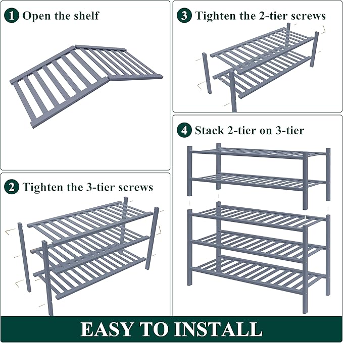 Smiry Bamboo Shoe Rack for Closet, 5 Tier Wooden Stackable Shoe Organizer, Free Standing Shoes Storage Shelf for Entryway, Front Door Entrance, Grey