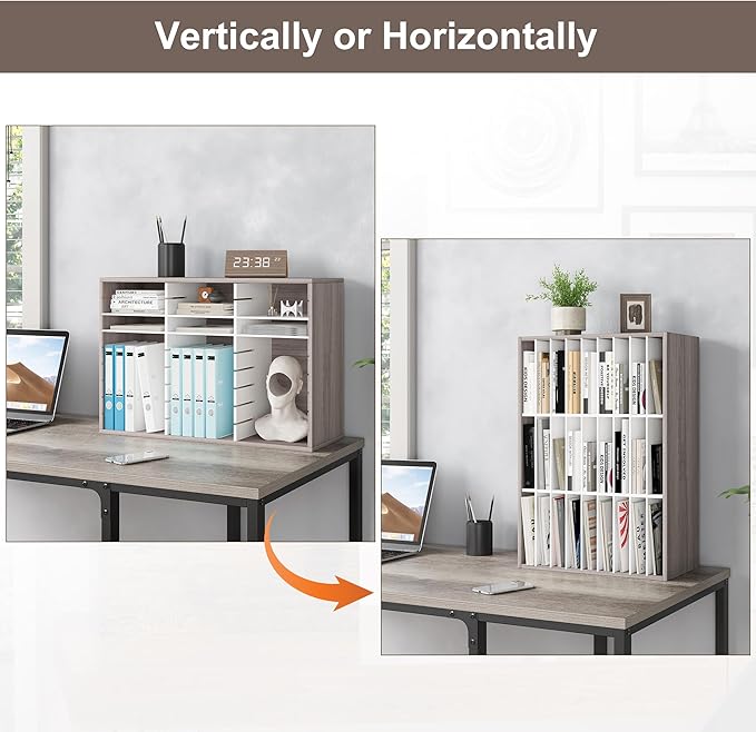 Literature Organizer 27 Slots Wooden Mailboxes for Classroom Office Mail Organizer Countertop Vertical File Sorter with Adjustable Shelves Heavy Duty Office Mailbox Cubbies, Retro Grey/White