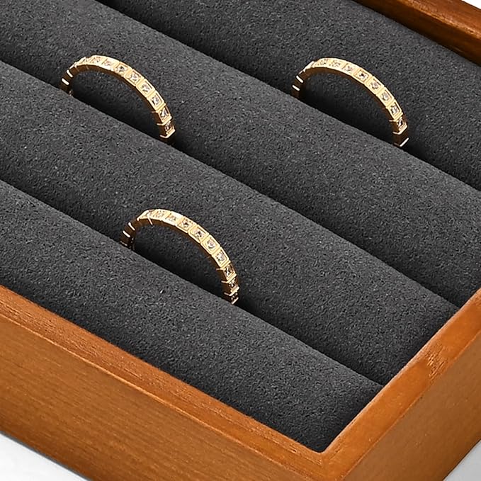Solid Wood 3-Slots Jewelry Ring Display Tray Showcase Small Jewelry Display Organizer Tray for Rings(M,Grey)