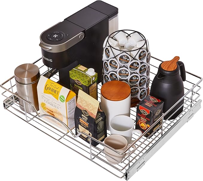 HOLDN’ STORAGE Heavy-Duty Premium Collection Pull Out Cabinet Organizer, Cabinet Drawer Slide Outs, Lifetime Limited Warranty - Basket Size 24" W x 21" D x 5" H, Anti-Rust Chrome Finish