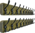 Dseap Coat Rack Wall - Heavy-Duty 38-1/4" Long, with Reinforced 10 Custom Tri-Hooks, Solid Wood Wall Hanger for Coats Hat Jackets - Rustic Farmhouse Entryway Storage,Weathered Green & Black,Pack of 2