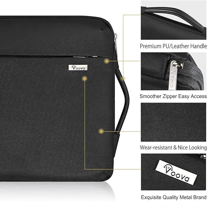Voova Laptop Sleeve Case 14 15 Inch with Handle, 360° Protective Waterproof Slim Computer Bag Cover Compatible with MacBook Air 15 M2/M3/M4 2024-2025, MacBook Pro 14/15, Hp Chromebook 14, Black