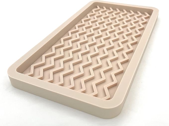 Happitasa Silicone Kitchen Sink Organizer Tray, Sponge Holder and Countertop Protector | Bathroom and Kitchen Soap Dish and Dispenser Tray (Sand Dollar, 10" x 5.25", 10.3 Ounces, Zigzag)
