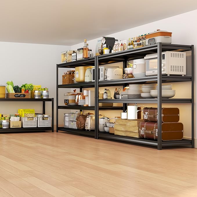 Storage Shelves, Garage Metal Shelving Unit, Adjustable, Double-Layer Column with Reinforced Ribs, Heavy-Duty, Capable of Bearing 2400 lbs, Suitable for Garage, Warehouse, Kitchen Storage