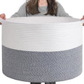 INDRESSME XXXLarge Cotton Rope Basket 21.7" x 21.7" x 13.8" Woven Baby Laundry Baskets Blanket Basket Toy Baskets with Handle Storage Comforter Cushions Navy Laundry Hamper