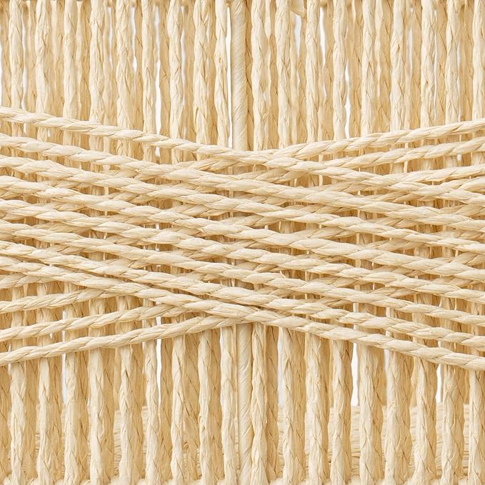 LA JOLIE MUSE Wicker Storage Baskets for Organizing, Recyclable Paper Rope Basket with Wood Handles, Decorative Hand Woven Basket Organizers for Makeup Books Shelves Living Room, Beige, Set of 2