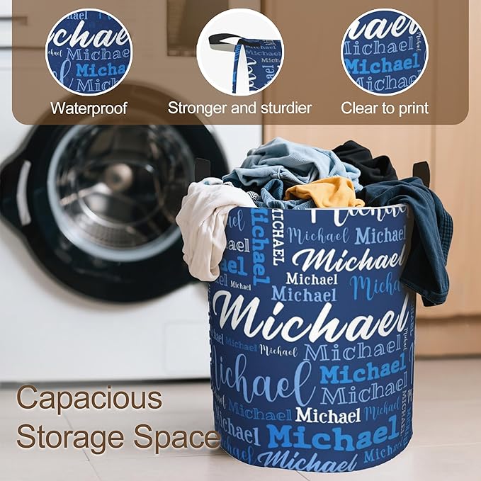 Custom Name Laundry Hamper, Personalized Laundry Baskets with Name for Boys Girls Women Men, Customized Collapsible Dirty Clothes Hamper Easy Storage Gifts for Bedroom Bathroom Living Room