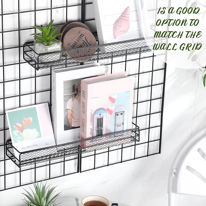 4 Pcs Metal Wire Mesh Basket for Gridwall Black Hanging Wire Mesh Basket with Hook Wall Mounted Organizer for Home Wall Display (Small)