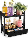 Sorbus Bamboo Bathroom Counter Organizer – 2-Tier Shelf with Hidden Drawer for Vanity, Matcha Station, Bathroom Sink Organizer Countertop, Kitchen & Office Storage (13″ L x 6.5″ W x 12.6″ H) (Black)