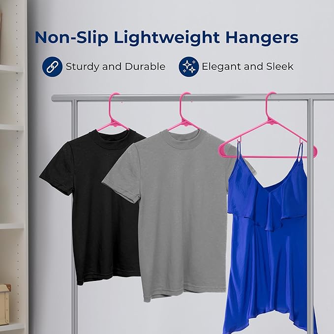 SereneLife Premium 10 Pack Plastic Hangers, Lightweight, Durable, Space Saving Clothes Organizers, Suitable for Shirts, Sweaters, Hoodies, Dresses, Kids Clothes, Good for Home Organization (Pink)